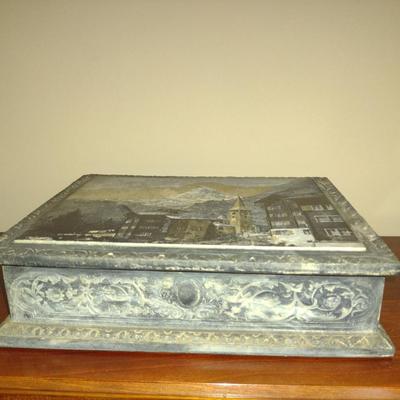 Incolay Stone Storage Box with Town/Mountain Scape- Approx 11" x 8 1/2" x 3 1/4"