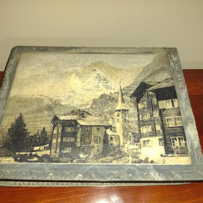 Incolay Stone Storage Box with Town/Mountain Scape- Approx 11" x 8 1/2" x 3 1/4"