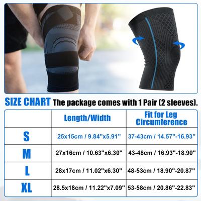 Size Small 2pcs Knee Sleeves Knee Brace Knee Support Brace for Women Men Nylon Black Blue