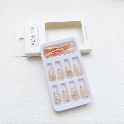 D - 24Pcs Press on Nails Rhinestones Fake Nails Butterfly False Nails Nude Artificial Nails Coffin Acrylic Nails Medium Long Artificial...