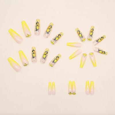 E - Butterfly Press on Nails Long Coffin Fake Nails Full Cover False Nails with Glitter Designs Rhinestones Glue on Nails Spring Acrylic...
