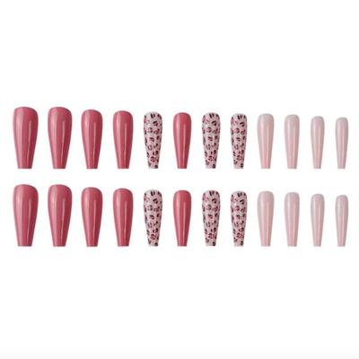 HH - DOUBNINE Press On False Nails Super Long Coffin Leopard Print Pink Glitter Fake Nails Acrylic Full Cover Bling Luxury False Nails...