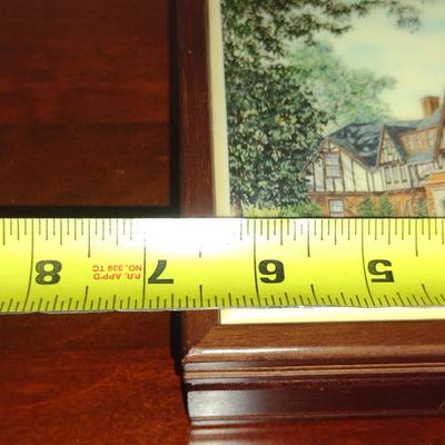 Wooden Storage Box with Architectural Design on Cover- Approx 6 3/4" x 5" x 2" Tall