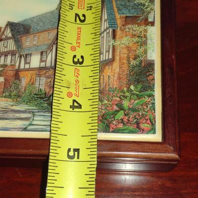 Wooden Storage Box with Architectural Design on Cover- Approx 6 3/4" x 5" x 2" Tall