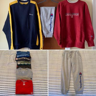 LOT 12 Z: Champion Clothing Collection; Sweatshirts, Sweatpants, T-Shirts, & Long Sleeve Shirts