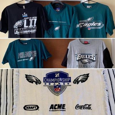 LOT 13 Z: Philadelphia Eagles Clothing Collection; T-Shirts, Jacket, & Collector Towel