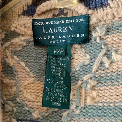 LOT 14 Z: Exclusive Hand Knit Lauren by Ralph Lauren Petite Wool Cardigan Sweater