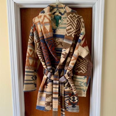 LOT 14 Z: Exclusive Hand Knit Lauren by Ralph Lauren Petite Wool Cardigan Sweater