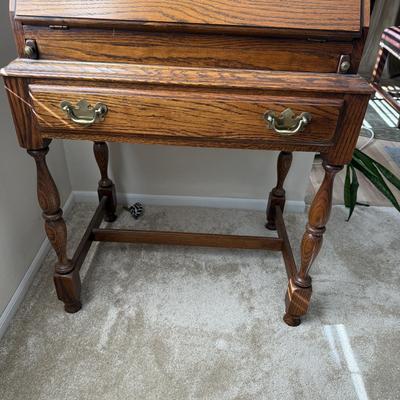 LOT 18L: Vintage 1980s Traditional Secretary Desk w/ Carved Wood Chair