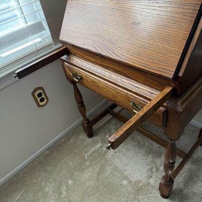 LOT 18L: Vintage 1980s Traditional Secretary Desk w/ Carved Wood Chair
