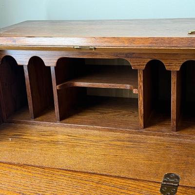 LOT 18L: Vintage 1980s Traditional Secretary Desk w/ Carved Wood Chair