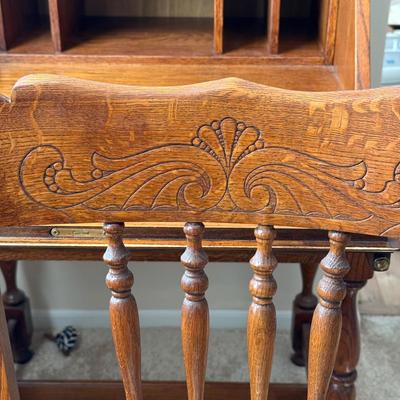 LOT 18L: Vintage 1980s Traditional Secretary Desk w/ Carved Wood Chair