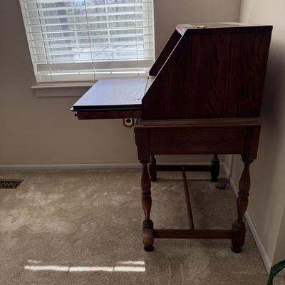 LOT 18L: Vintage 1980s Traditional Secretary Desk w/ Carved Wood Chair