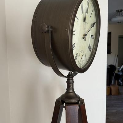 LOT 19D: Howard Miller Surveyor Rustic Cherry Tripod Floor Clock w/ Original Box (70.5")