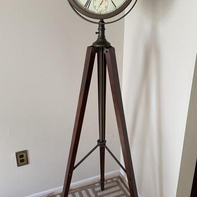 LOT 19D: Howard Miller Surveyor Rustic Cherry Tripod Floor Clock w/ Original Box (70.5")