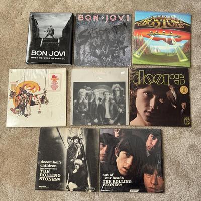 LOT 27L: Vinyl Records: The Doors, Boston, Bon Jovi, Chicago, Queen & The Rolling Stones
