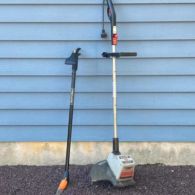 LOT 32G: Craftsman High Limb Cutter, Craftsman 15 Weed Trimmer, Fiskars Longneck Grass Shears and Quickie 16" Telescopic Utility Pole
