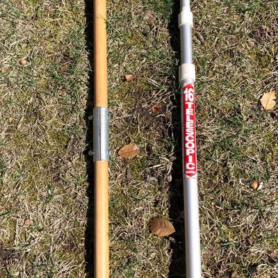 LOT 32G: Craftsman High Limb Cutter, Craftsman 15 Weed Trimmer, Fiskars Longneck Grass Shears and Quickie 16" Telescopic Utility Pole