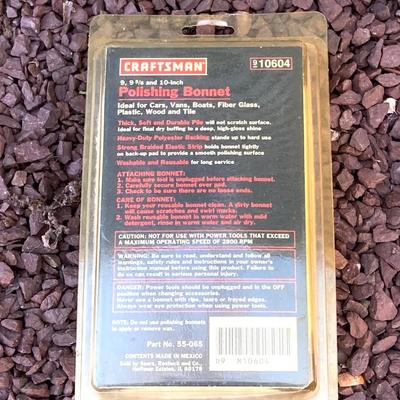 LOT 34G: Sears Buffer Polisher Model # 315.10670 in Original Case, Polishing Bonnet, Bucket, Rubber Gloves with Cleaning / Care Supplies