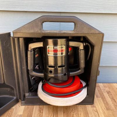 LOT 34G: Sears Buffer Polisher Model # 315.10670 in Original Case, Polishing Bonnet, Bucket, Rubber Gloves with Cleaning / Care Supplies