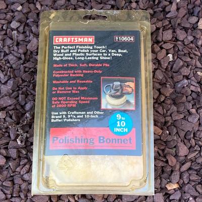 LOT 34G: Sears Buffer Polisher Model # 315.10670 in Original Case, Polishing Bonnet, Bucket, Rubber Gloves with Cleaning / Care Supplies