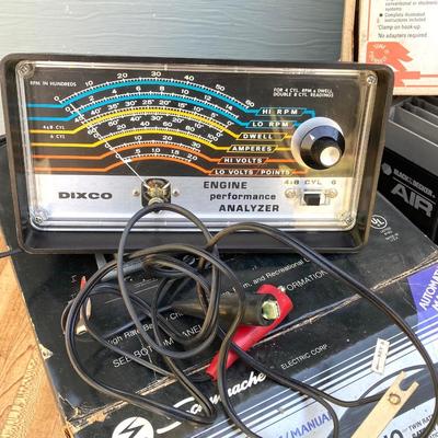 LOT 35G: Automotive Collection - Schumacher Battery Charger, Dixco Engine Performance Analyzer, Sears Clamp-On Timing Light and Black...