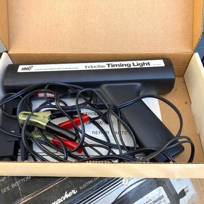 LOT 35G: Automotive Collection - Schumacher Battery Charger, Dixco Engine Performance Analyzer, Sears Clamp-On Timing Light and Black...