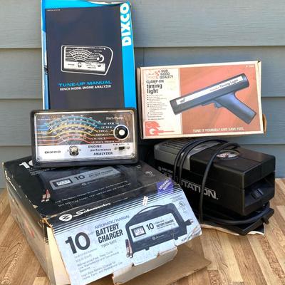LOT 35G: Automotive Collection - Schumacher Battery Charger, Dixco Engine Performance Analyzer, Sears Clamp-On Timing Light and Black...