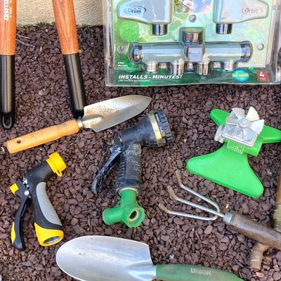 LOT 36G: Lawn and Garden Collection - Orbit Lawn Watering System in Package, Garden Tools, Wooden Hose Holder and More