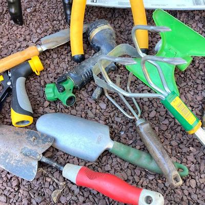 LOT 36G: Lawn and Garden Collection - Orbit Lawn Watering System in Package, Garden Tools, Wooden Hose Holder and More