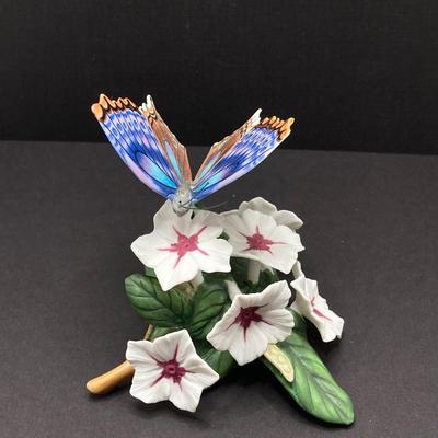 LOT 43K: Lenox Fine Porcelain Monarch and Blue Temora Butterfly and Flower