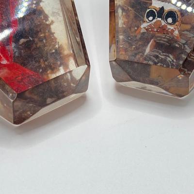 LOT 45K: Hand Carved Wooden Cardinal and Owl Lucite (Made in Canada) Paperweights