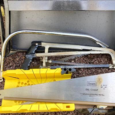 LOT 47G: Black & Decker 400 Workmate Work Bench, Miter Boxes and Assorted Hand Saws