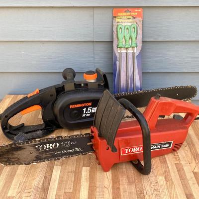 LOT 54G: Pair of Electric Chain Saws - Toro Model # 51100 and Remington Model MOD150 with Chainsaw Files