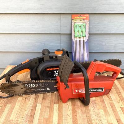 LOT 54G: Pair of Electric Chain Saws - Toro Model # 51100 and Remington Model MOD150 with Chainsaw Files