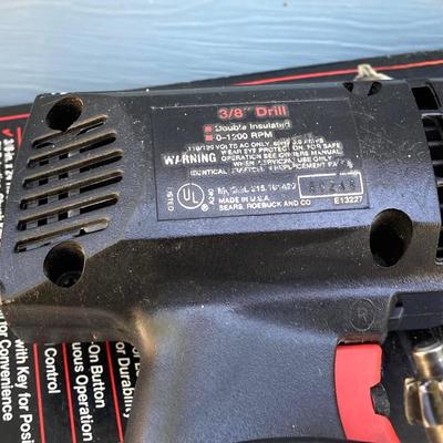 LOT 55G: Craftsman Electric Drill Model # 315.11441, Sear, Roebuck & Co 3/8" Drill, Drill Guide and Skil Auto Scroll Jig Saw 4355