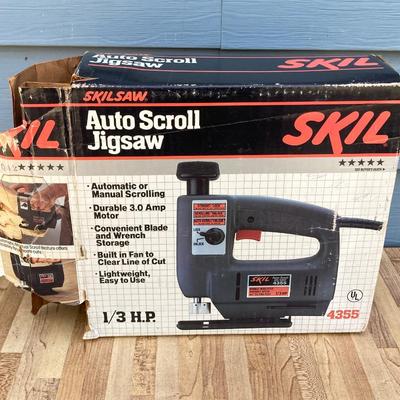 LOT 55G: Craftsman Electric Drill Model # 315.11441, Sear, Roebuck & Co 3/8" Drill, Drill Guide and Skil Auto Scroll Jig Saw 4355