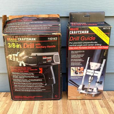 LOT 55G: Craftsman Electric Drill Model # 315.11441, Sear, Roebuck & Co 3/8" Drill, Drill Guide and Skil Auto Scroll Jig Saw 4355