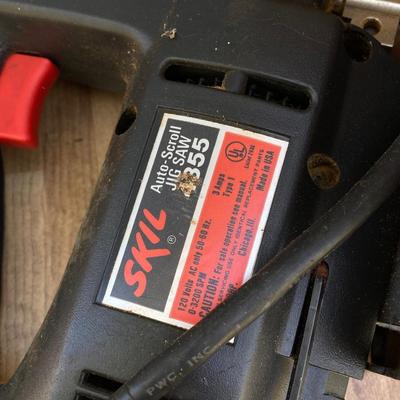 LOT 55G: Craftsman Electric Drill Model # 315.11441, Sear, Roebuck & Co 3/8" Drill, Drill Guide and Skil Auto Scroll Jig Saw 4355