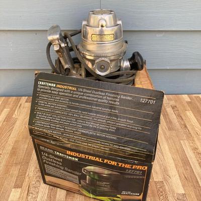 LOT 56G: Vintage Craftsman Router Model # 315.25021 in Wooden Box and Craftsman Finishing Sander Model # 315.277010 and More