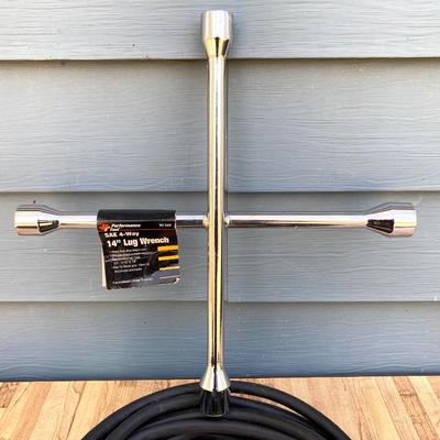 LOT 58G: Automobile Tool Collection - Craftsman Torque Wrench, Jumper / Booster Cables, 14" Lug Wrench, Box of Lugs and Fluid Siphon...