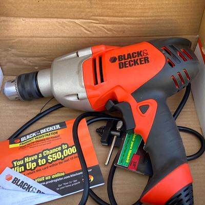 LOT 59G: Black & Decker Drill / Driver DR501 in Original Box, Chicago Reciprocating Saw Item 4095 and Packages of Saw Blades