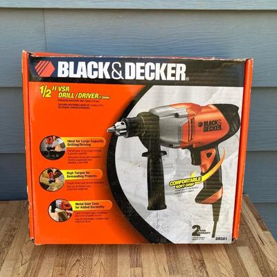 LOT 59G: Black & Decker Drill / Driver DR501 in Original Box, Chicago Reciprocating Saw Item 4095 and Packages of Saw Blades