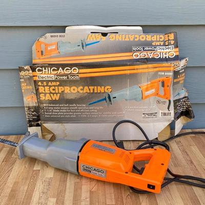LOT 59G: Black & Decker Drill / Driver DR501 in Original Box, Chicago Reciprocating Saw Item 4095 and Packages of Saw Blades