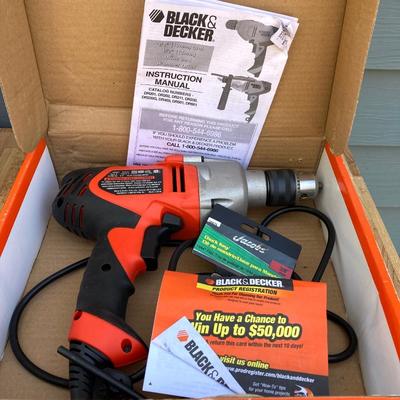 LOT 59G: Black & Decker Drill / Driver DR501 in Original Box, Chicago Reciprocating Saw Item 4095 and Packages of Saw Blades