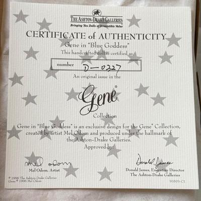 LOT 64L: Ashton-Drake Galleries Mel Odom Gene "Blue Goddess" Doll w/ COA & Box (D-0327)