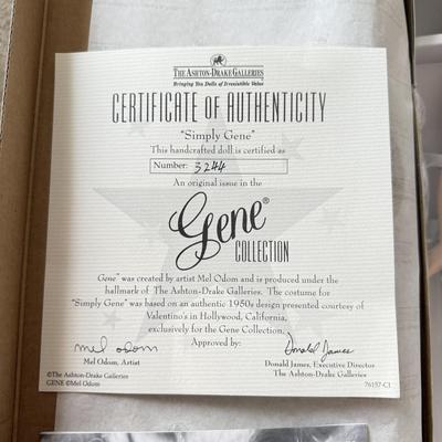 LOT 65L: Ashton-Drake Galleries Mel Odom Gene "Simply Gene" Doll w/ COA & Box (3244) & NIP Gene Costume