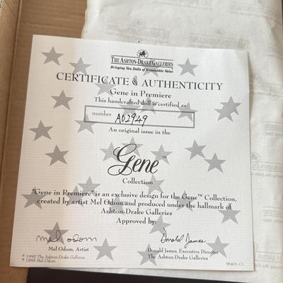 LOT 68L: Ashton-Drake Galleries Mel Odom Gene "Premiere" Doll w/ COA & Box (A02949) w/ NIP Costume