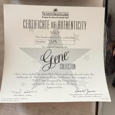 LOT 69L: Ashton-Drake Galleries Mel Odom Gene "USO" Doll w/ COA & Box (7203)