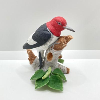 LOT 78K: Collection of Lenox Fine Porcelain Bird Figurines - Red-headed Woodpecker, Downy Woodpecker and Rose-breasted Grosbeak